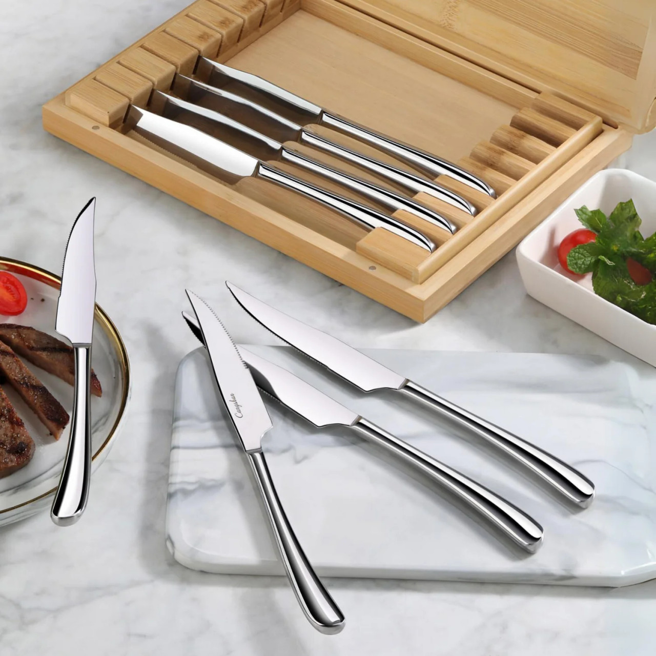 Wusthof Classic Ikon Creme 6 Piece Steak Knife Set with Wood Case (Off-White Handles)