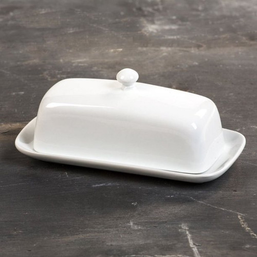 BIA Covered Butter Dish with Knob - White