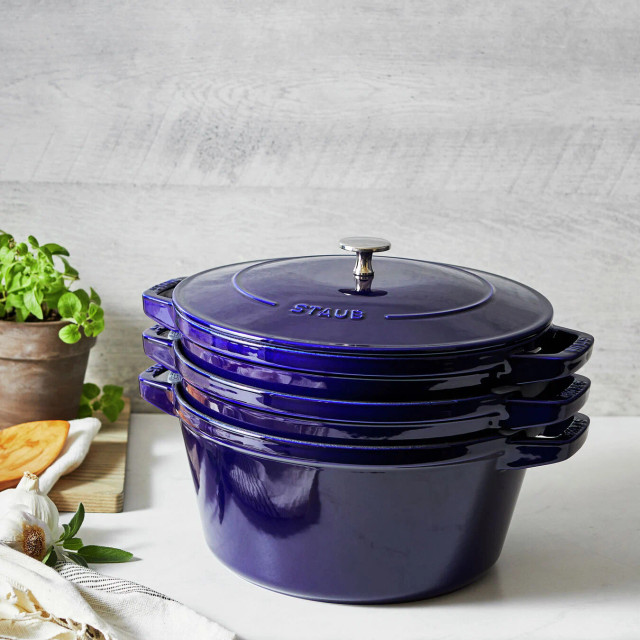 Staub Stackables 3 Piece Cocotte Braiser Pan With Lid 24cm In Black