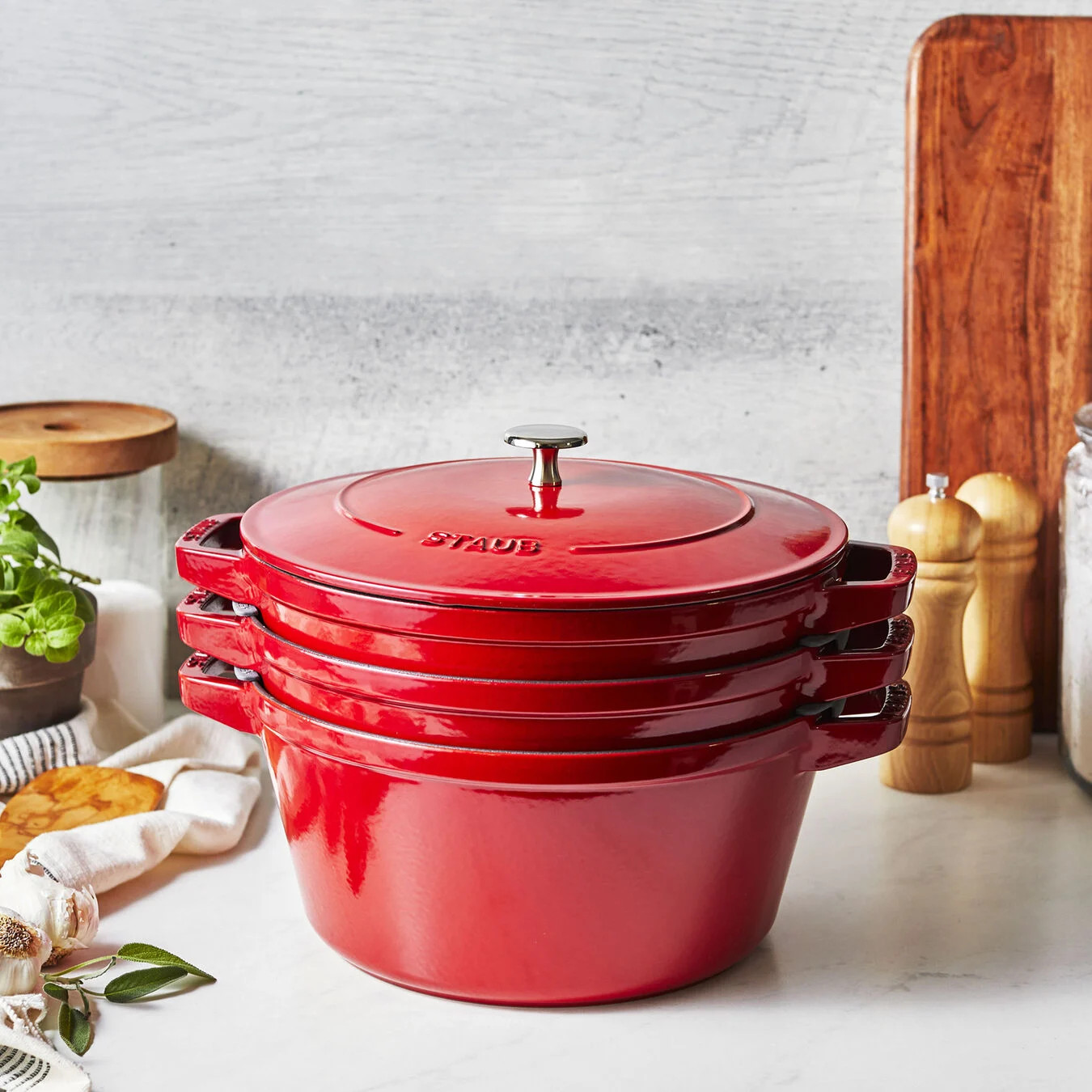 Staub Cherry Red 4-Piece Stackable Cookware Set + Reviews, Crate & Barrel