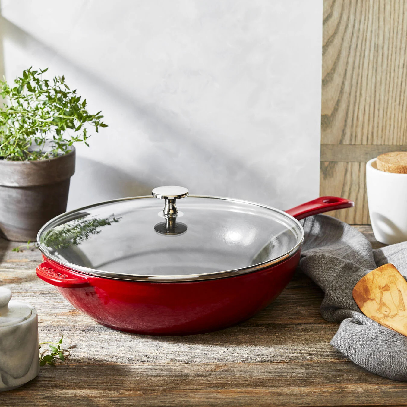 Enameled Cast Iron Skillet with Lid