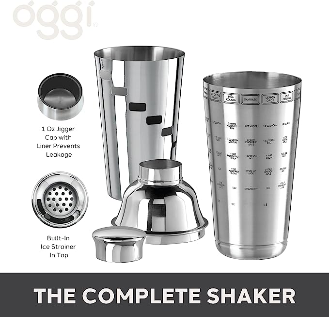 Oggi Recipe Shaker, Stainless Steel, 23 oz