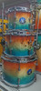 AkustikWorks-Custom Drum series - 7 piece Shell Pack-  Exotic -   Ocean/Sunset/Beach fade Mapa Burl Finish, with 8",  10” and 12” RackToms, 14” and 16” FloorToms, 14" Snare And 22” BassDrum Mapa Burl - (14” Floortom Can be used as a SNOM Snare/Tom)