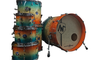 AkustikWorks-Custom Drum series - 7 piece Shell Pack-  Exotic -   Ocean/Sunset/Beach fade Mapa Burl Finish, with 8",  10” and 12” RackToms, 14” and 16” FloorToms, 14" Snare And 22” BassDrum Mapa Burl - (14” Floortom Can be used as a SNOM Snare/Tom)