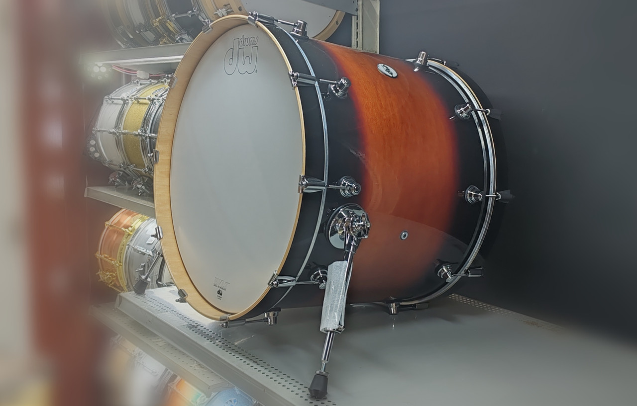 dw design series tobacco burst 7x8 Tom DW Collectors Amber to Tobacco Burst Over Macore Drum Set DW Design Series 12/14/20/5x14 4pc.
