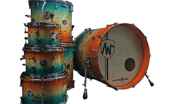 AkustikWorks-Custom Drum series - 7 piece Shell Pack-  Exotic -   Ocean/Sunset/Beach fade Mapa Burl Finish, with 8",  10” and 12” RackToms, 14” and 16” FloorToms, 14" Snare And 22” BassDrum Mapa Burl - (14” Floortom Can be used as a SNOM Snare/Tom)
