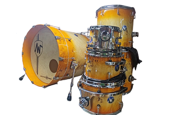 AkustikWorks-Custom Drum series -    7 piece Shell Pack Natural to Orange Burst Mapa Burl Finish, with 8",  10” and 12” RackToms, 14” and 16” FloorToms, 14" Snare And 22” BassDrum Mapa Burl - (14” Floortom Can be used as a SNOM Snare/Tom)