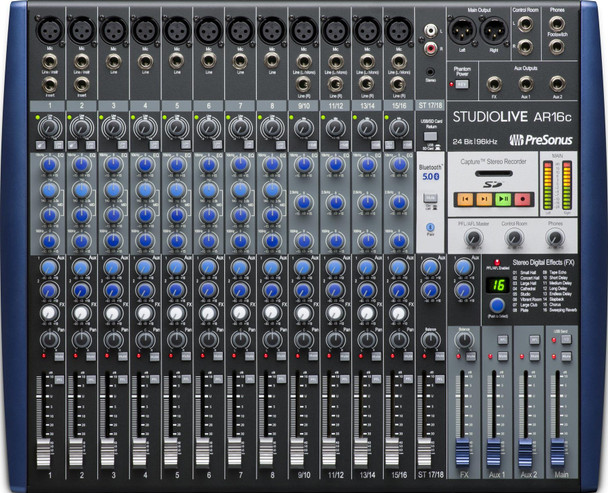 PreSonus StudioLive AR16c Mixer and Audio Interface with Effects 16-channel Analog Mixer with 24-bit/96kHz 18-track Recorder, 3-band EQ, Built-in Effects, and 18-in/4-out USB Audio Interface