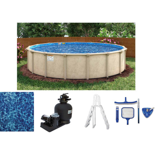 24' Round Surfside 52" Steel 7" Top Rail Above Ground Pool Package - NB7308P