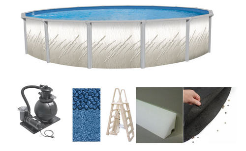 Whispering Springs 15' Round 52" Steel Swimming Pool Package  w/ Boulder Swirl Liner Armor Shield and Cove Kit