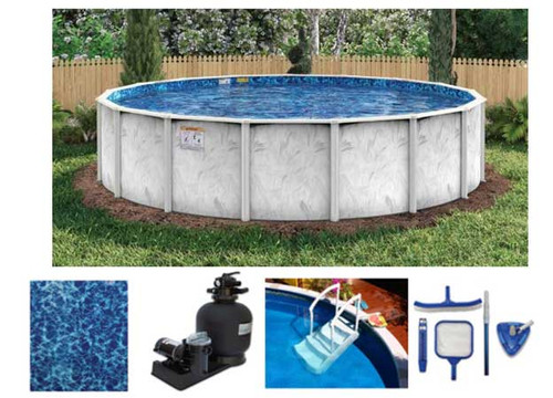 24' Round Adobe Mist 52" Steel 6" Top Rail Above Ground Pool Package - NB7708PSTEP
