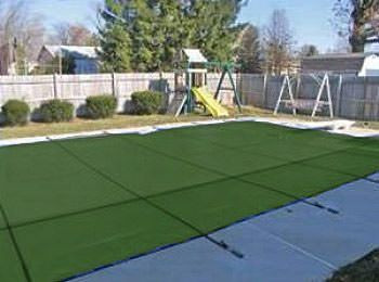 PoolTux Royal 25 ft x 45 ft Mesh Safety Cover - Green - 15 yr Warranty