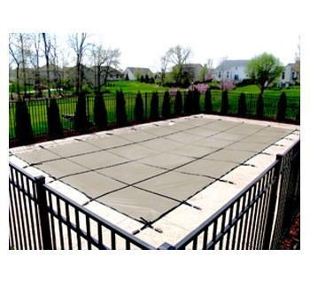 PoolTux King 16 ft x 32 ft Mesh Safety Cover - Tan - 20 yr Warranty