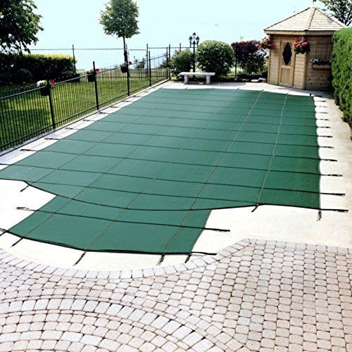 PoolTux King 20 ft x 40 ft Mesh Safety Cover - Green - Center Step - 20 yr Warranty