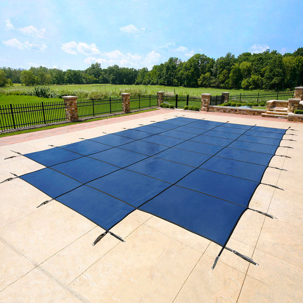 Arctic Vortex 20' x 40' Rectangle 18yr Mesh Safety Pool Cover w/ 4 x 8 Center End Step  - Blue