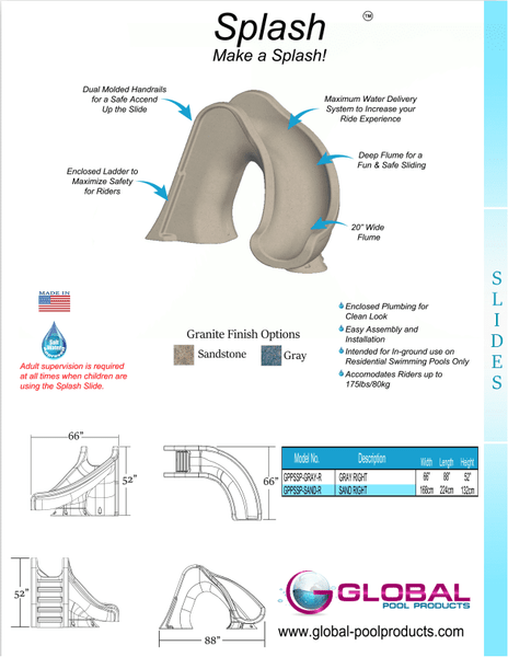 Global Pool Products Splash Pool Slide - Right Turn - Sandstone