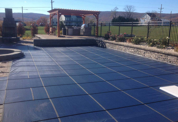 GLI 16' x 32' Rectangular Secur-A-Pool Blue Mesh Safety Cover - 12 Year