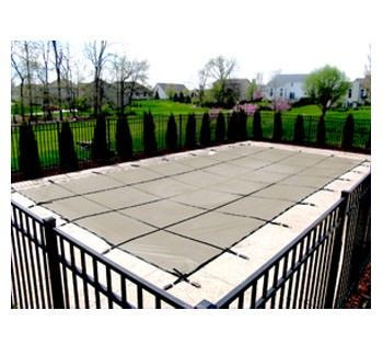 PoolTux King 16 ft x 40 ft Mesh Safety Cover - Tan - 20 yr Warranty