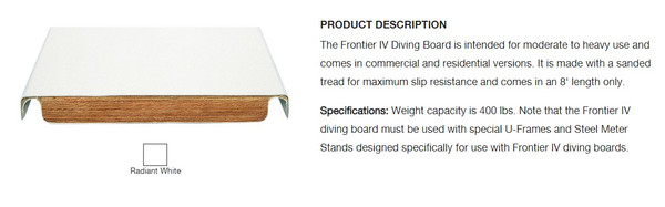 SR Smith 66-209-4082 Diving Board, Frontier IV 8' Radiant White