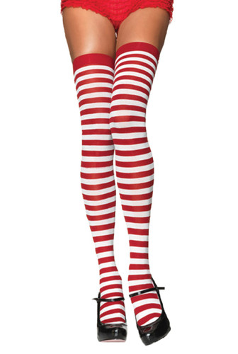 STOCKINGS THI HI STRIPED WT/RD