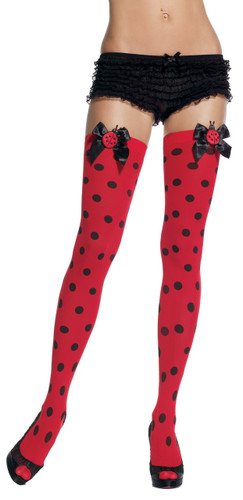 KNEE HIGHS DOTS W LADY BUG BOW