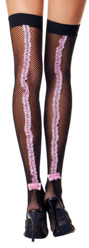 THIGH HI FISHNETS PINK RUFFLE