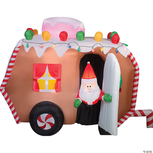 66" Blow Up Inflatable Animated Gingerbread Trailer with Santa Outdoor Yard Decoration