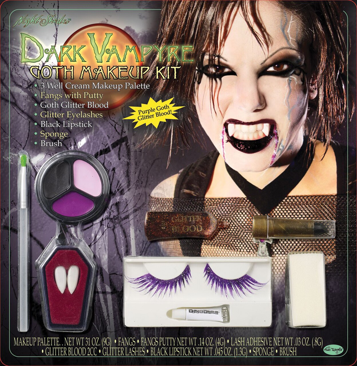Nightshades Dark Vampyre Halloween Fangs Goth Makeup Kit - New in