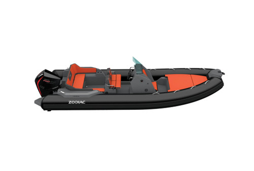 Zodiac Medline 6.8 2022 with Yamaha Outboard, black tubes, and orange upholstery.