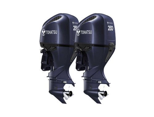 Twin Tohatsu 250hp outboard engines.