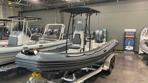 Zodiac Pro 7 with T-Top and Yamaha Outboard in Military Grey.
