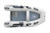 Top view of a white Achilles LSI-310E inflatable boat with oars.