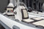 Highfield Sport 420 in White with Yamaha 70hp White Outboard front of console lounge.