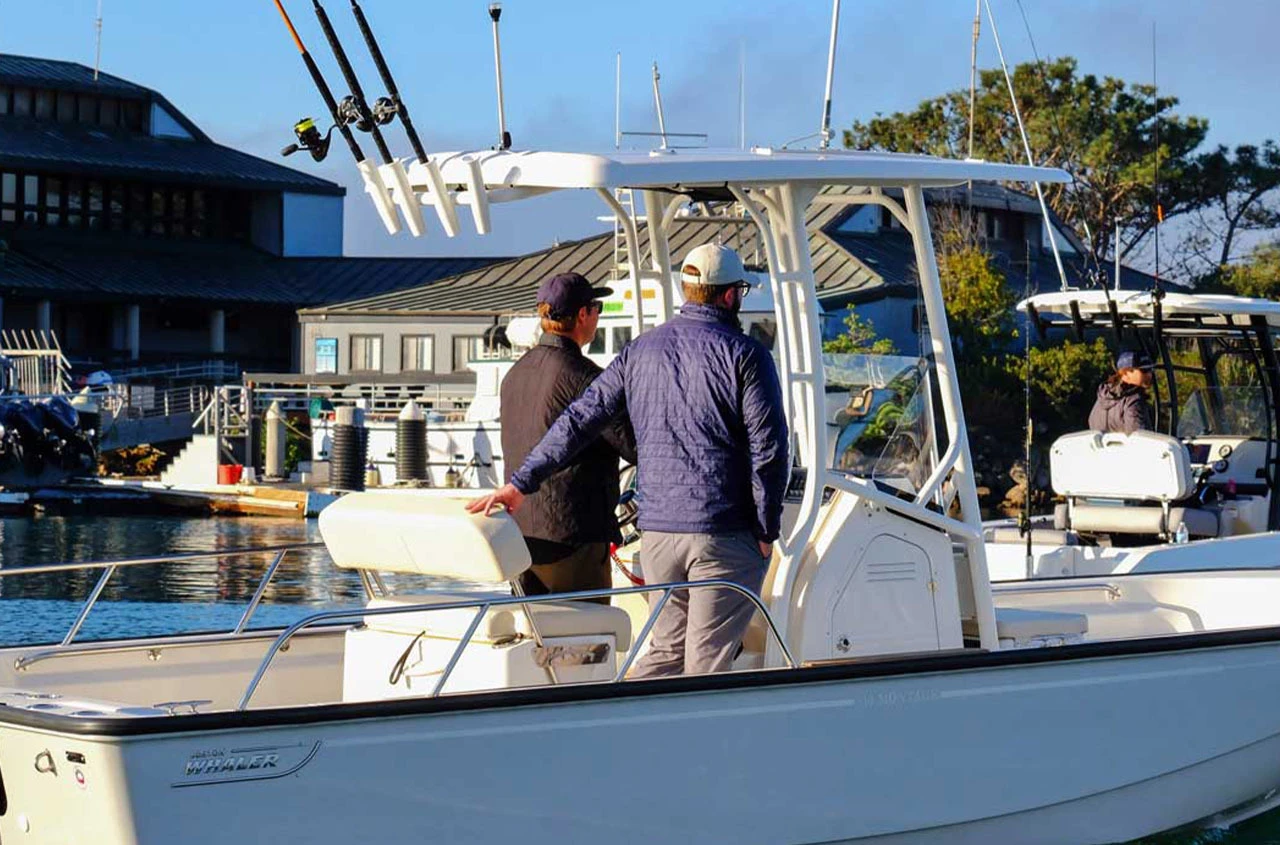 Boston Whaler crusing through Ventura Harbor
