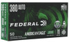 Federal American Eagle Ammunition - 380 Auto - 70 Grain Lead Free Ball - 50 Rounds - Brass Case