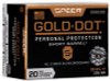 Speer Gold Dot Ammunition - 38 Special +P - 135 Grain Gold Dot Hollow Point Short Barrel - 20 Rounds - Nickel Plated Brass Case