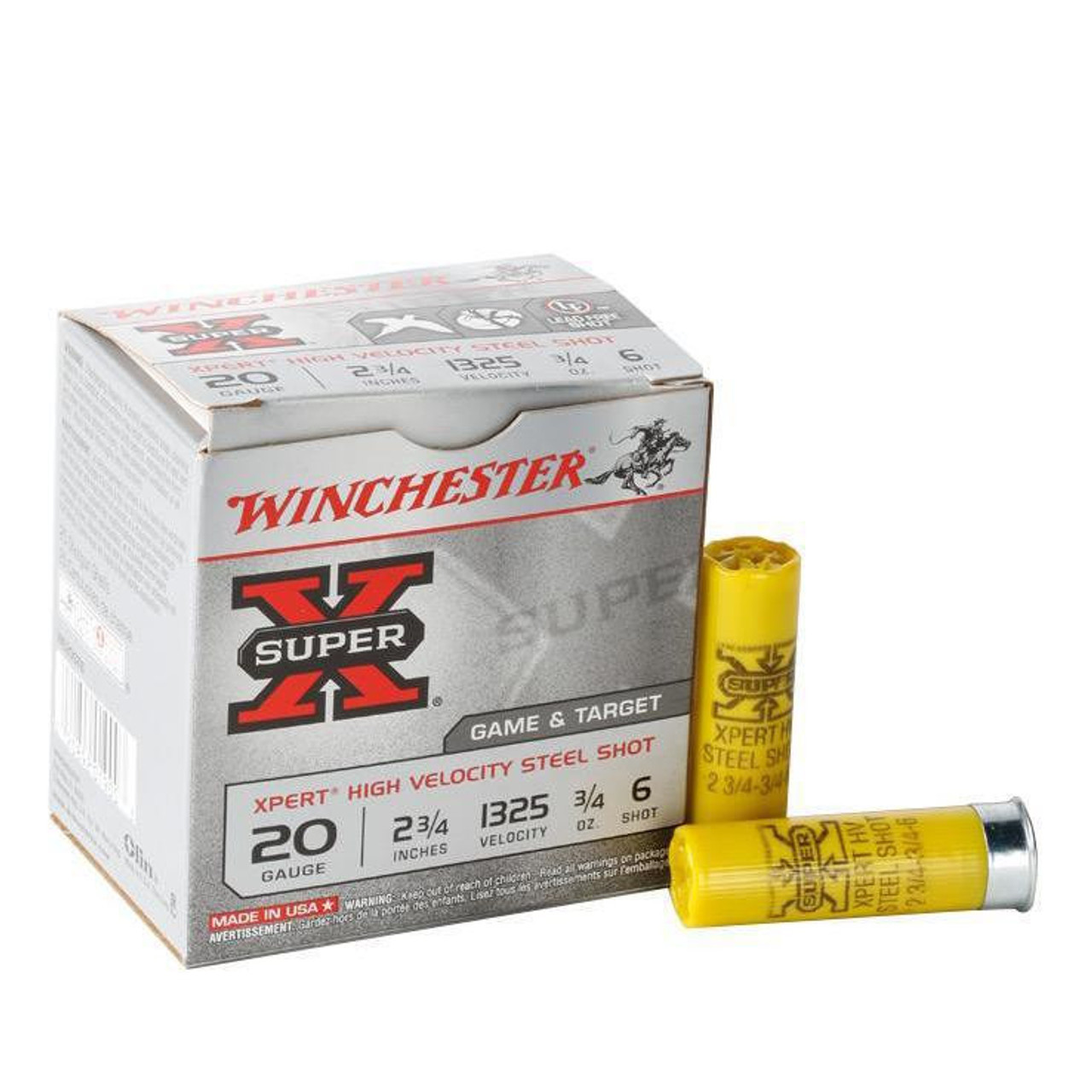 Winchester Super-X Ammunition - 20 GA - 2 3/4 - #6 Steel Shot - 25 Rounds