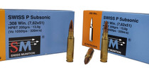 Swiss P Subsonic Ammunition - .308 Winchester - 200 Grain Hollow Point Boat Tail - 200 Rounds - Case