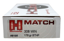 Hornady Match Ammunition - 308 Winchester - 178 Grain Boat Tail Hollow Point - 20 Rounds Hornady Match Ammunition - 308 Winchester - 178 Grain Boat Tail Hollow Point - 20 Rounds