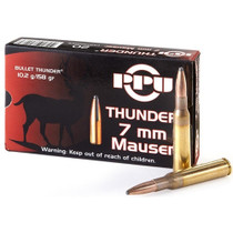 Prvi Partizan Thunder Ammunition - 7 MM Mauser - 158 Grain Soft Point - 20 Rounds - Brass Case Prvi Partizan Thunder Ammunition - 7 MM Mauser - 158 Grain Soft Point - 20 Rounds - Brass Case