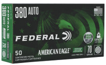 Federal American Eagle Ammunition - 380 Auto - 70 Grain Lead Free Ball - 50 Rounds - Brass Case Federal American Eagle Ammunition - 380 Auto - 70 Grain Lead Free Ball - 50 Rounds - Brass Case