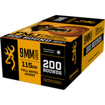 Browning Ammunition - 9 MM Luger - 115 Grain Full Metal Jacket - 200 Rounds - Brass Case Browning Ammunition - 9 MM Luger - 115 Grain Full Metal Jacket - 200 Rounds - Brass Case