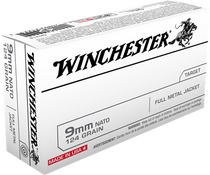 Winchester NATO Ammunition - 9mm Luger - 124 Grain Full Metal Jacket - 50 Rounds - Brass Case Winchester NATO Ammunition - 9mm Luger - 124 Grain Full Metal Jacket - 50 Rounds - Brass Case