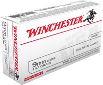 Winchester Ammunition -  9 MM Luger - 147 Grain Full Metal Jacket - 50 Rounds - Brass Case Winchester Ammunition -  9 MM Luger - 147 Grain Full Metal Jacket - 50 Rounds - Brass Case