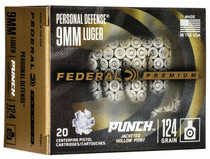 Federal Premium Ammunition - 9 MM Luger - 124 Grain Jacketed Hollow Point - 20 Rounds - Nickel Plated Brass Case