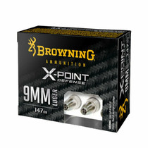 Browning X-Point Ammunition - 9 MM Luger - 147 Grain X-Point Hollow Point - 20 Rounds - Nickel Plated Brass Case Browning X-Point Ammunition - 9 MM Luger - 147 Grain X-Point Hollow Point - 20 Rounds - Nickel Plated Brass Case