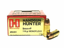 Hornady Handgun Hunter Ammunition - 9 MM Luger - 115 Grain MonoFlex Hollow Point - 25 Rounds - Brass Case Hornady Handgun Hunter Ammunition - 9 MM Luger - 115 Grain MonoFlex Hollow Point - 25 Rounds - Brass Case