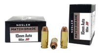 Nosler Match Ammunition - 10 MM - 180 Grain Jacketed Hollow Point - 20 Rounds - Brass Case