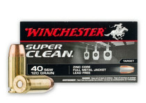 Winchester Super Clean Ammunition - 40 S&W - 120 Grain Full Metal Jacket (Lead Free) - 50 Rounds - Brass Case Winchester Super Clean Ammunition - 40 S&W - 120 Grain Full Metal Jacket (Lead Free) - 50 Rounds - Brass Case