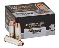 Sig Sauer Elite Performance - 44 Remington Magnum - 240 Grain V-Crown Jacketed Hollow Point - 20 Rounds - Nickel Plated Brass Case Sig Sauer Elite Performance - 44 Remington Magnum - 240 Grain V-Crown Jacketed Hollow Point - 20 Rounds - Nickel Plated Brass Case